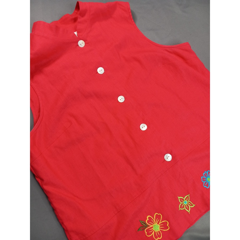 Vintage 1990s Miss Dorby Petites Red Floral Embroidered Blouse Size 16